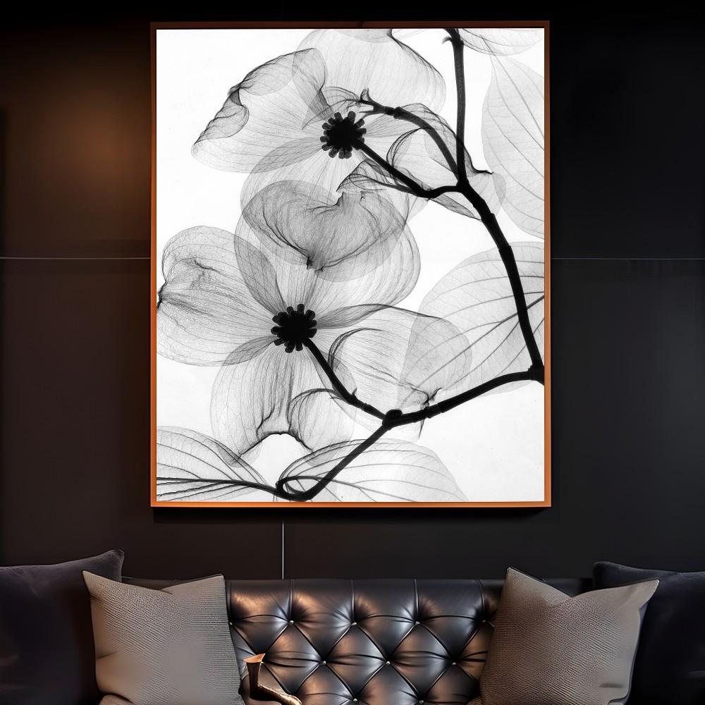 Black And White Plant Flower Art Poster Sticky Wall Art Printing Waterproof Home Living Bed Room Bar Hallway Aesthetic Decor