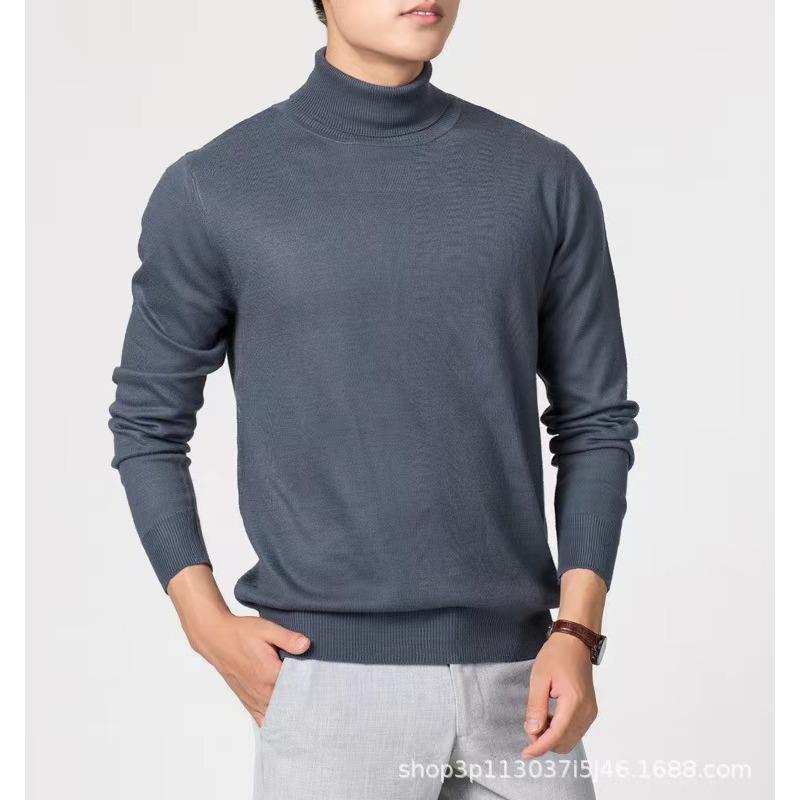 Men S Solid Color High Neck Knitted Pullover Sweater