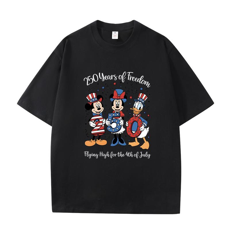 

D06-54 MINISO 2026 Summer High-quality Printed Pure Cotton Shoulder Style Men s and Women s Round Neck Short Sleeved Couple T-shirt S чёрный