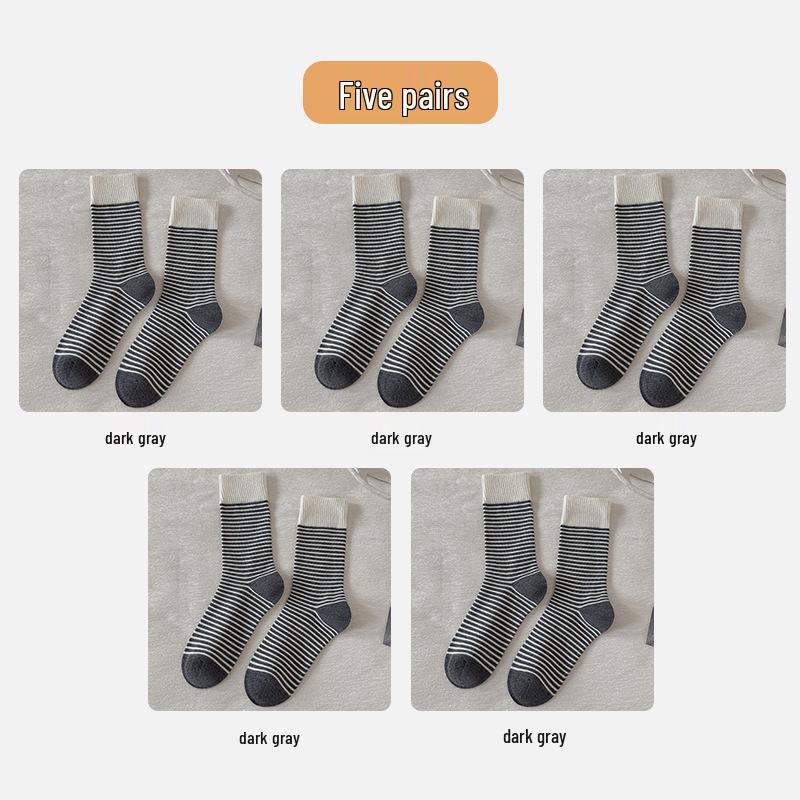 Women's Striped Wool Mid-Calf Socks - Warm and Cold-Resistant for Autumn and Winter