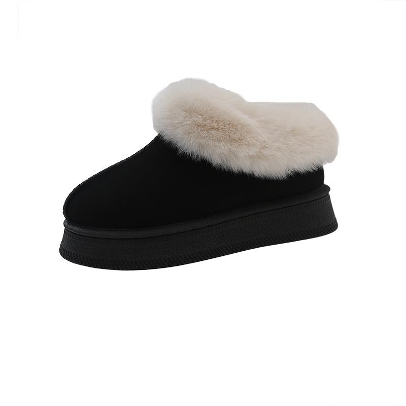Platform Snow Boots Women's Winter New Round Toe Deep Mouth Suede Plush Platform Non-Slip Flat Slippers