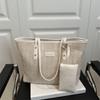 PU Weave Tote Bag Solid Color Beach Straw Handbag Simple Straw Shoulder Bag  Women