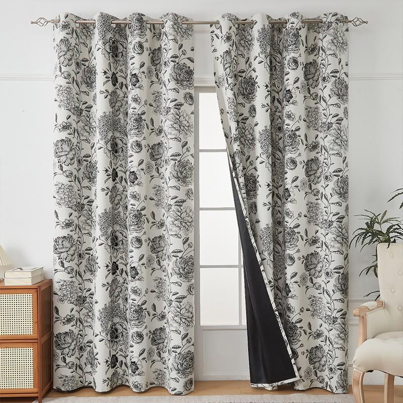 Full Blackout Curtain With Eco-Friendly Coating Floral Geometric Patterns Grommet Top Living Room Bedroom