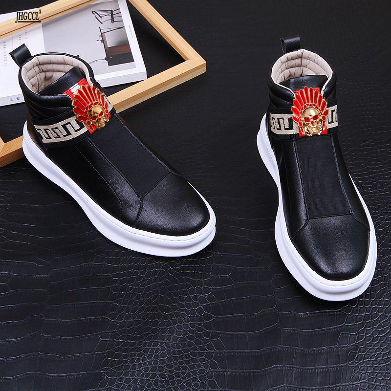 New Men's Cleats Men's Leather Loafers Men's Shoes Thick High-top Riding Boots Plus Size 46 A5