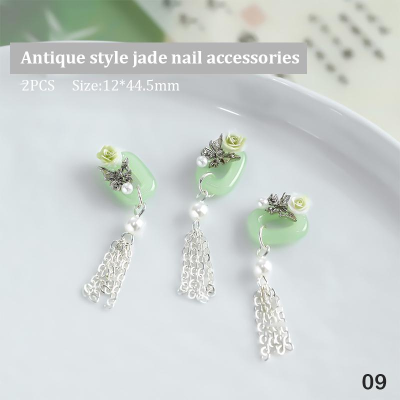 

2 шт. Китайский стиль антикварный нефрит ретро старинный белый зеленый пряжка для ногтей украшения стеклянный маникюрный аксессуар