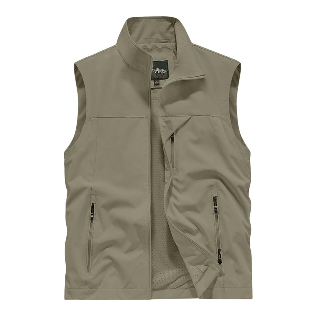 Men's Summer Multi-Functional Pocket Fishing And Hiking Vest: Lightweight Sleeveless Stand-Up Collar Jacket