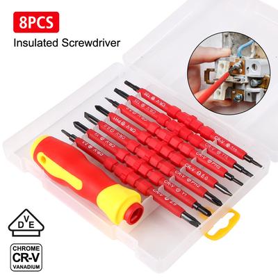 Insulated Screwdriver Set Chrome Vanadium Steel Electrician Repair Tools Kit Interchangeable Blade 8pcs