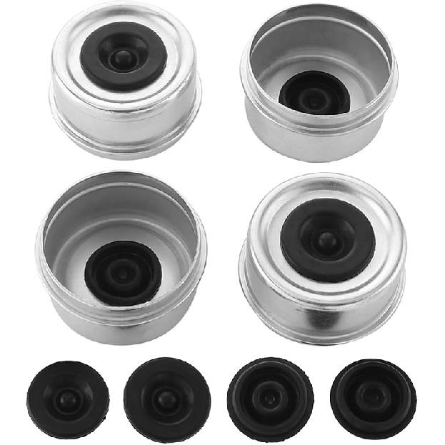4 PCS 2.44'' Trailer Hub Dust Cap Trailer Axle Grease Cap With 8 Rubber Plugs, Steel Wheel Bearing Dust Caps Fit For Most Standard 5200 To 6000 Pound