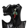 Pinkdudu Chili Pepper & Leaf Earrings  Bold Red & Green Rhinestone Studs Fashionable PD1017