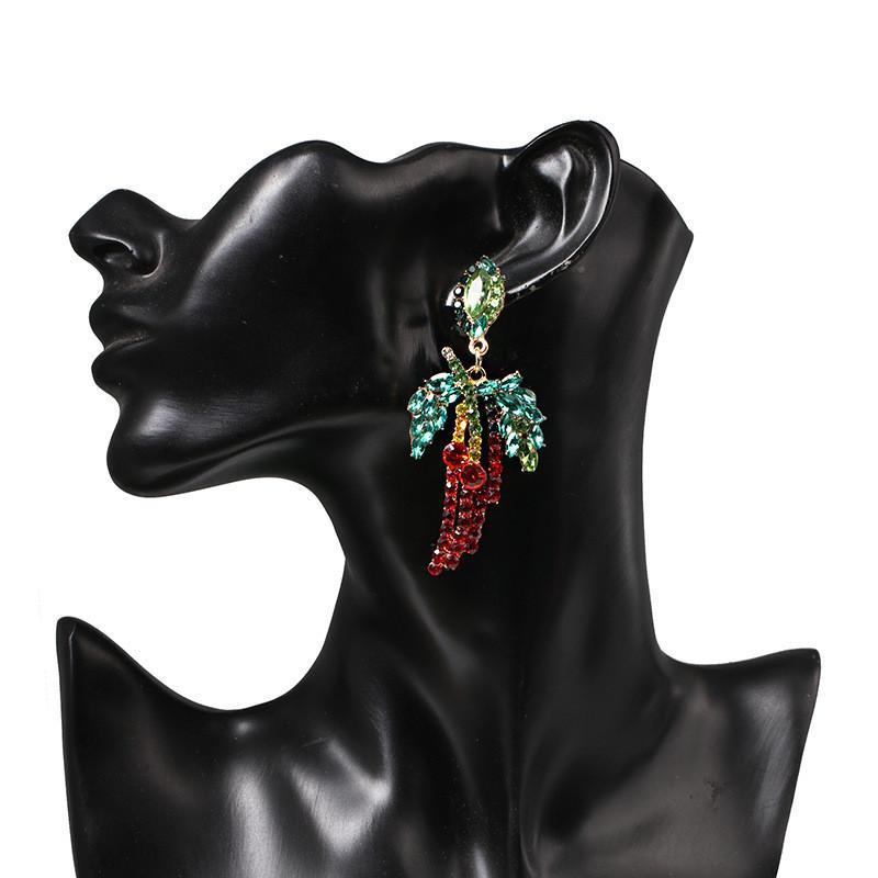 Pinkdudu Chili Pepper & Leaf Earrings Bold Red & Green Rhinestone Studs Fashionable PD1017