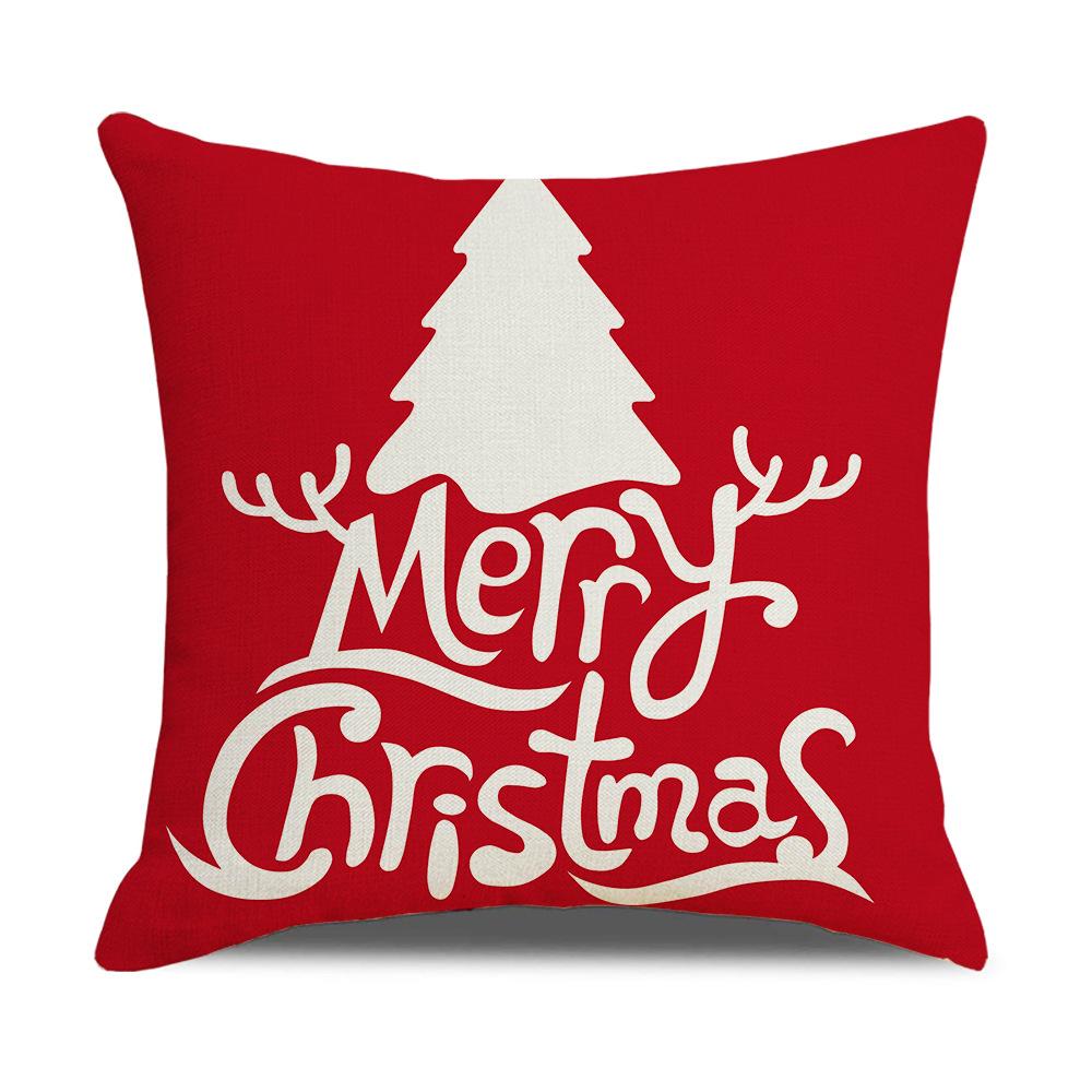 New Red and White Christmas Pillowcase Homewares Cartoon Elk Linen Sofa Pillowcase