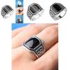 Elegant Fashion Jewelry Ring With Round Black Rhinestone And Curved Engraving For Men