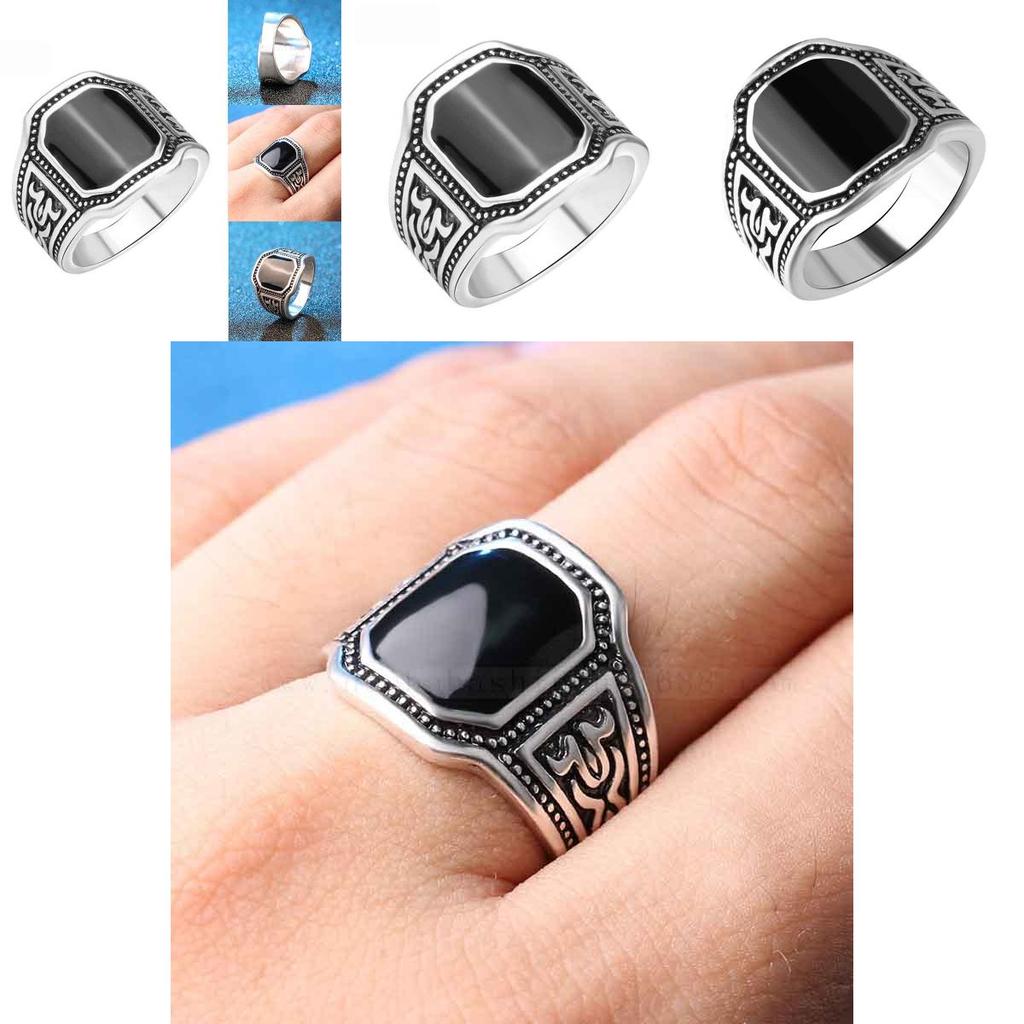 Elegant Fashion Jewelry Ring With Round Black Rhinestone And Curved Engraving For Men