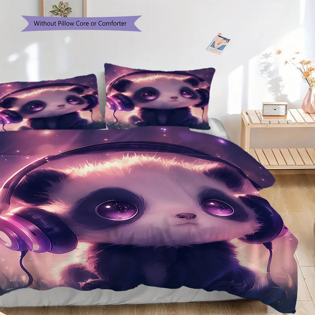 Panda Pattern Bedding Quilt Set Quilt Cover Pillowcase Home Decoration Birthday Gift (1 * duvet cover + 2 * pillowcase, without core)
