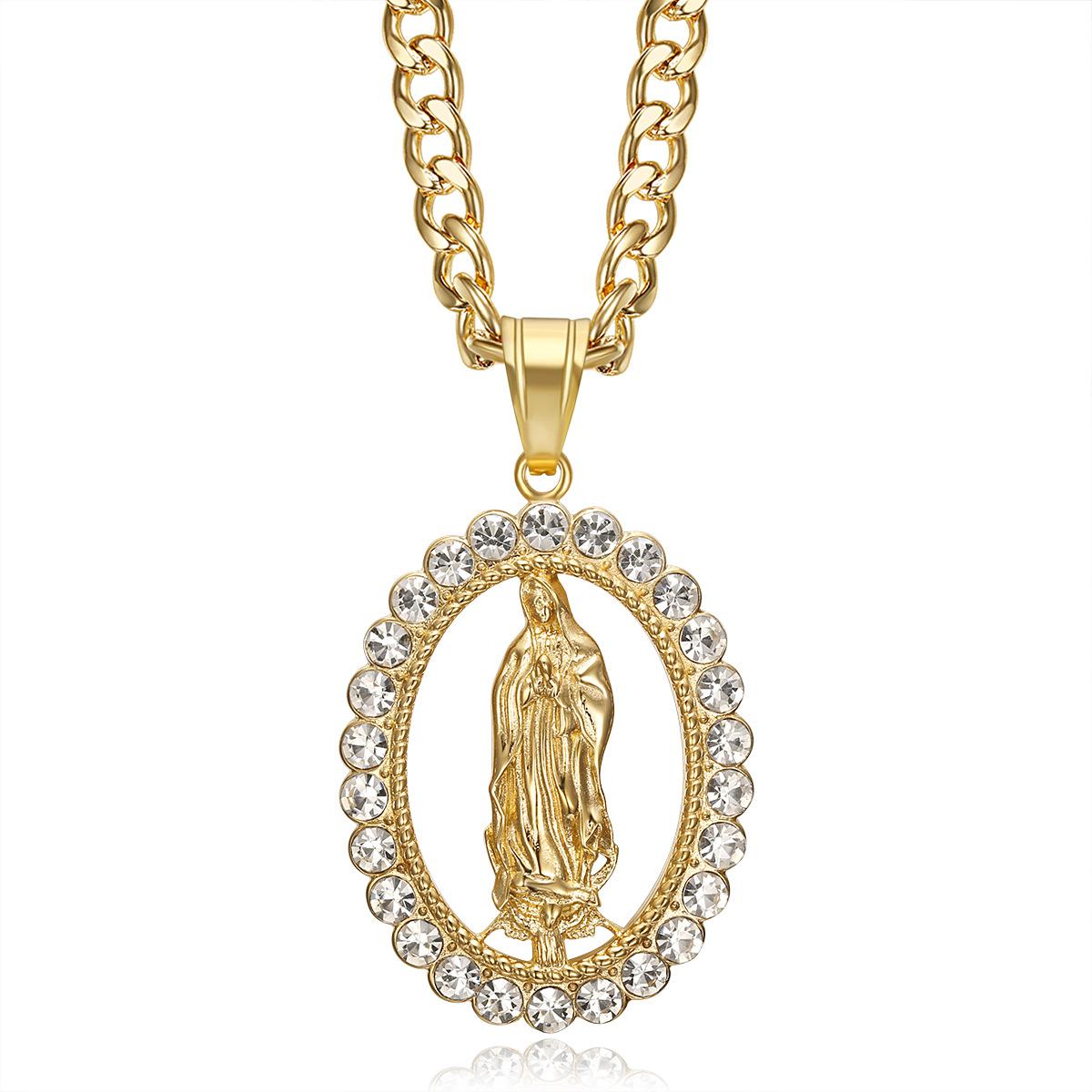 Virgin Mary Pendant Necklace 2026 Jewelry Fashion Trend Inlaid Zircon Men s Jewelry Party Accessories Necklace 60CM