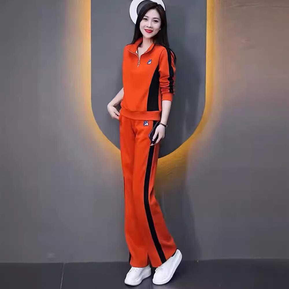 Survêtement de sport décontracté pour femmes, mode printemps et automne, style occidental, pull fin de tempérament, pantalon large, ensemble deux pièces