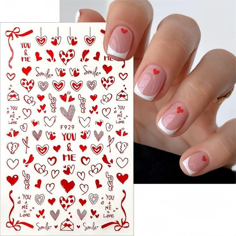 Valentine's Day Nail Art Stickers 3D Adhesive Red Heart Nail Decals Nail Supplies Nail Art Design Decoration Accessories