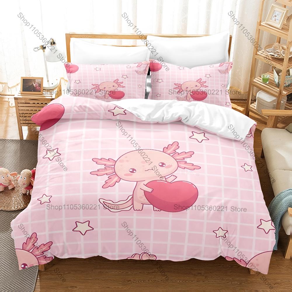 Adorable Axolotl Pattern 3 Piece Bedding Set Soft Washable Duvet Cover for Kids Dorm Room Bedroom Home Textile New bed set