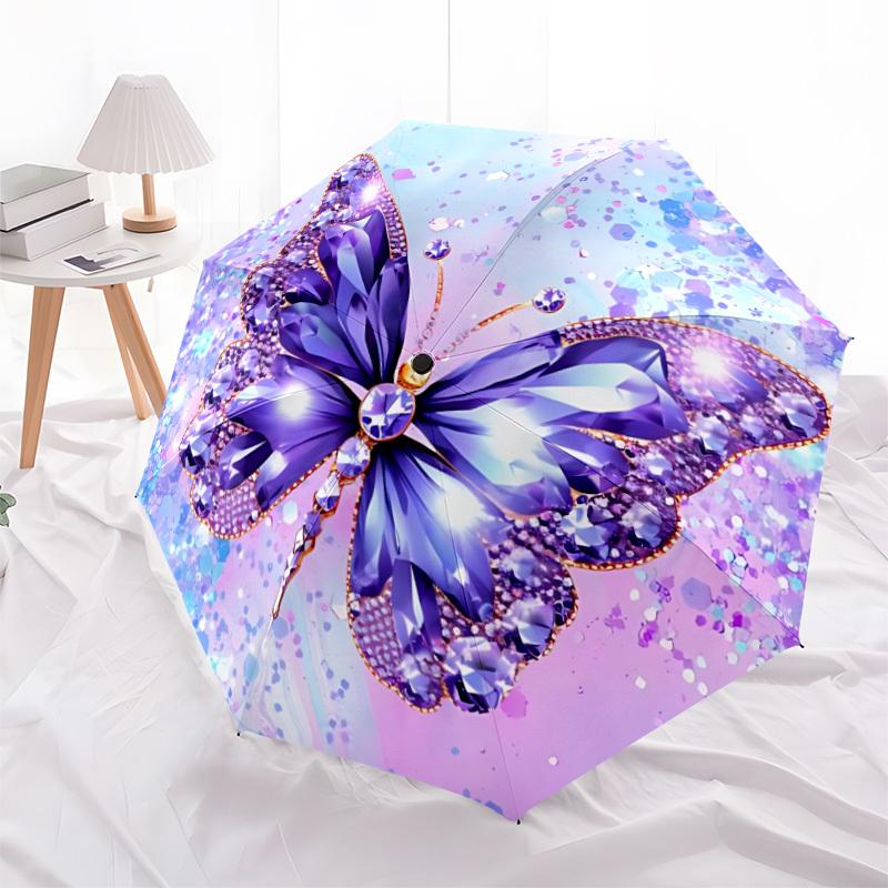 1pc Purple Butterfly Automatic Open/Close Folding Umbrella - Compact 8-Rib Design, Daily Use, Perfect Gift for Friends & Family Yy260327089
