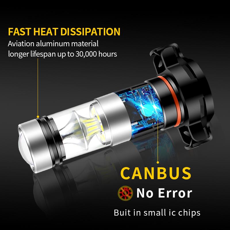 2PCS Canbus PSX24W LED Fog Lights H16(EU) 5202 Daytime Running Light 100W 6000K PS19W White/Amber Auto Driving Headlight 12V