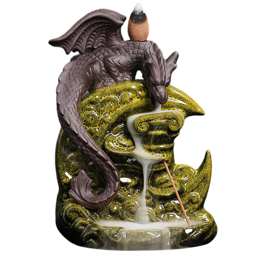 Dragons Mountain Waterfall Incense-Burner Premium Ceramic Art Piece For Living Room Decor