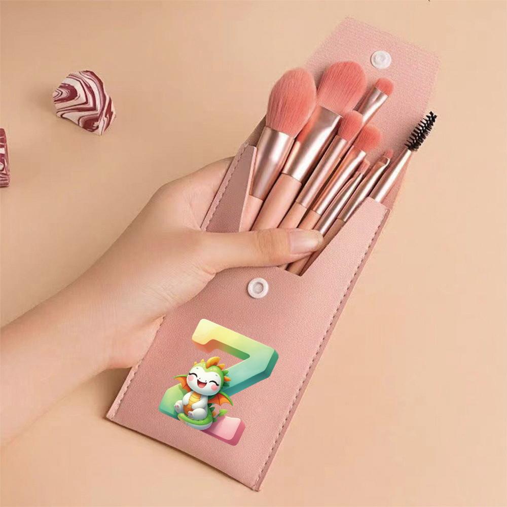 8pcs Pink Professional Makeup Brushes Set Soft Synthetic Bristles With Travel Case For Blush&Eyeshadow Cartoon Animal Pattern