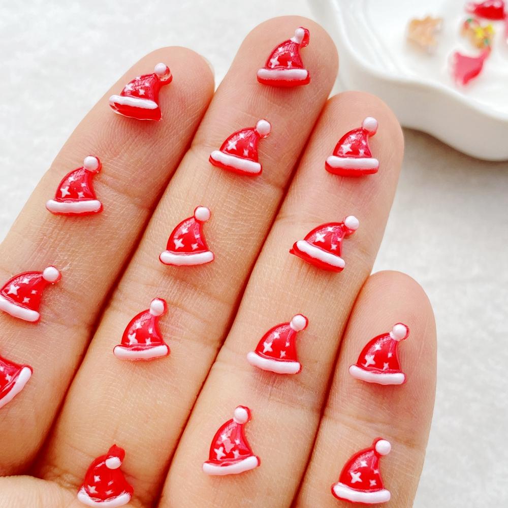 50pcs Resin Mini Cartoon Santa Claus Snowman Deer Bell Cane Christmas Tree Flat Back Nails Art Decor DIY Scrapbook Accessories