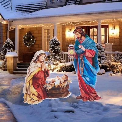 1 Set Krippenszene Gartenstecker Weihnachten Außen Santa Baby Jesus Dekorationen Heilige Familie Hofkunst Stecker mit Lichtern für Vorgarten Rasen