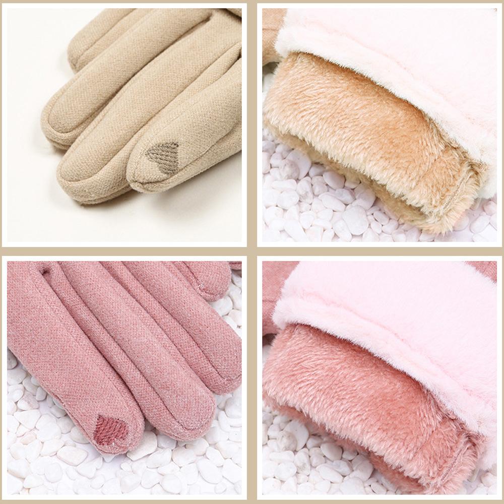 Winter Warm Suede Thick Fleece Ladies Gloves Women Fashion New Solid Windproof Touchscreen Glove Outdoor Sports Cycling Mittens