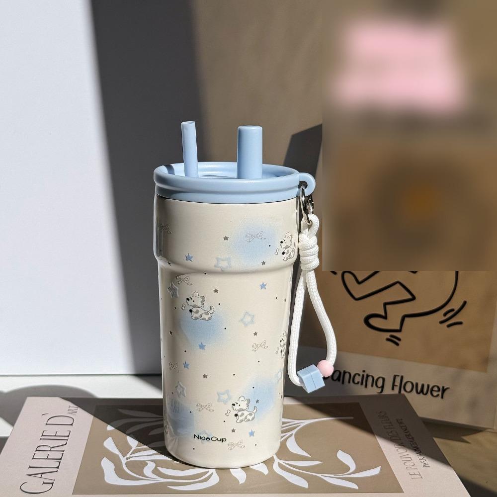 Doppelbecher-Vakuumbecher mit großem Fassungsvermögen, isoliert, tragbar, mit Strohhalm