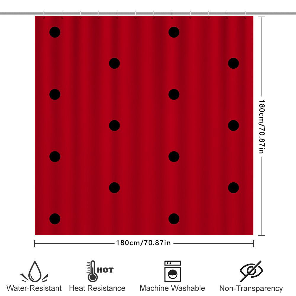 Bright Red Bathroom Shower Curtain with Black Dot Pattern for Home Decor Modern Simple Design (180x240cm)