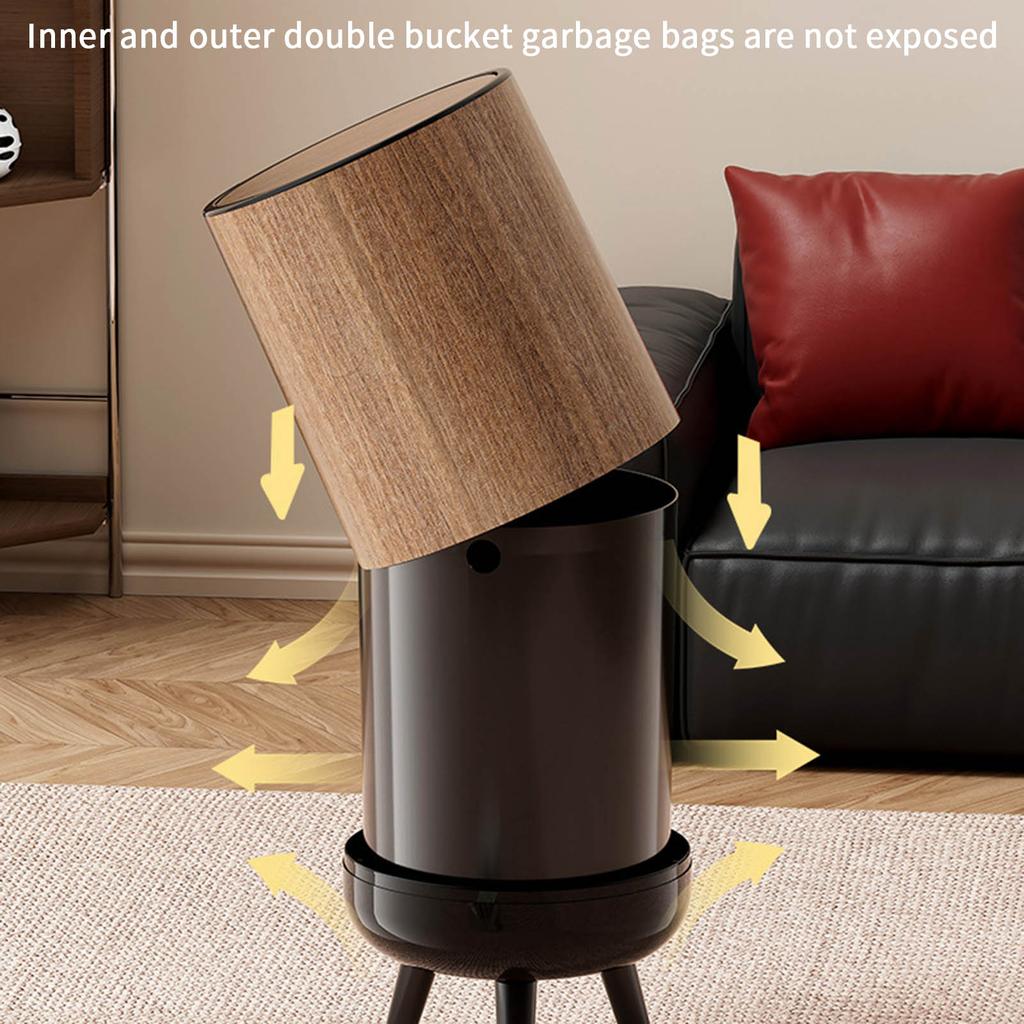 No Lid Trash Bin Elevated Leg Base Wood Grains Plastic Wastebasket Fit Any Room Decors Kitchen Bathroom Waste Solution
