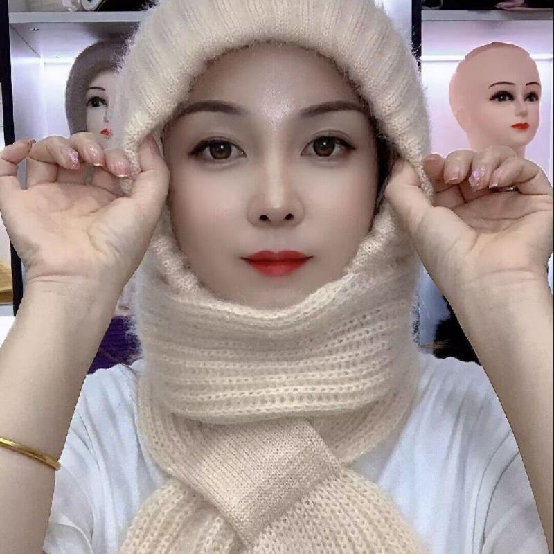 Scarf Integrated Hat Winter Women's New Scarf Hat Warm Knitted Headgear Plush Thickened Wool Hat Knitted Hat