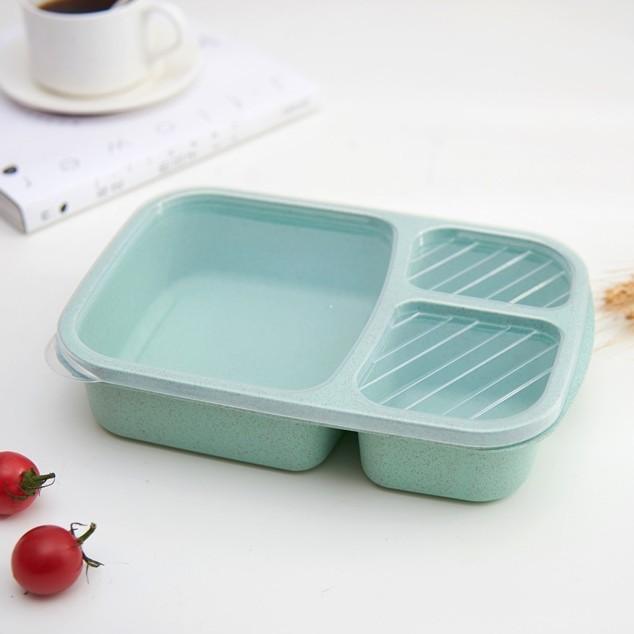 Portable Lunch Wheat Straw Lunch Box Single Layer 3 Grid With Lid Microwave Food Box Biodegradable Lunch Storage Container