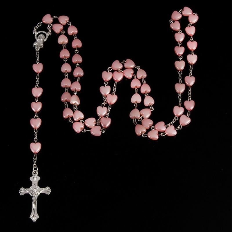Perlen Rosenkranzperlen Rosenkranz Halskette Katholische Gebet Rosa Weiß Perle Liebesherz Christus Gebet Rosenkranz Halskette Schmuck