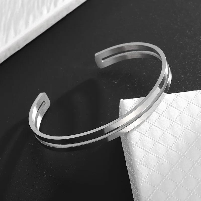 Fashionable and Simple Stainless Steel Glossy Geometric Twisted Open Bracelet Couple Casual Trendy Jewelry for Men and Women