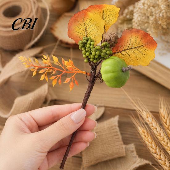 Pumpkin And Berry Centerpiece Autumn Flower Bouquet, Artificial Fall Floral Picks with Maple Leaves Pumpkins Orange Yellow Berries Pine Cones
