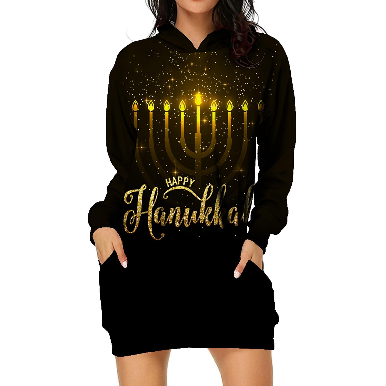 радость выбиратьЖенский повседневный пуловер с принтом толстовка с длинным рукавом платье с капюшоном и карманом L чёрный 2498₽