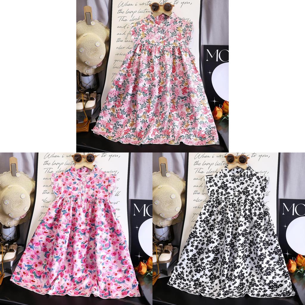 Girl Summer Dress With Floral Print Cotton Blend For Kids Fashion