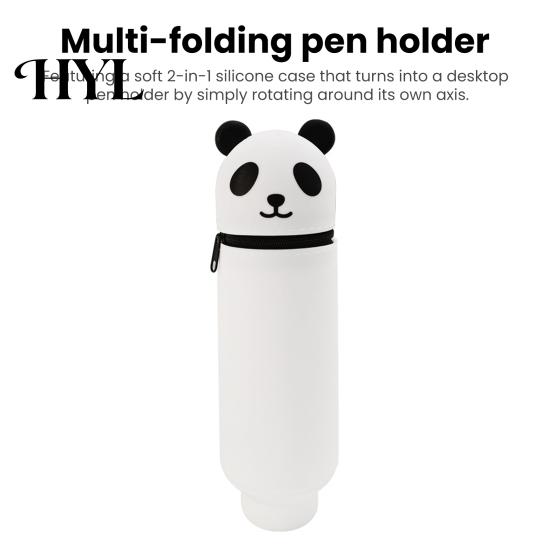 Rotating Pen Holder Pencil Case Desktop Stand Up Cartoon Animal Design School Pouch Silicone Storage Bag for Home Office Supplies Retractable