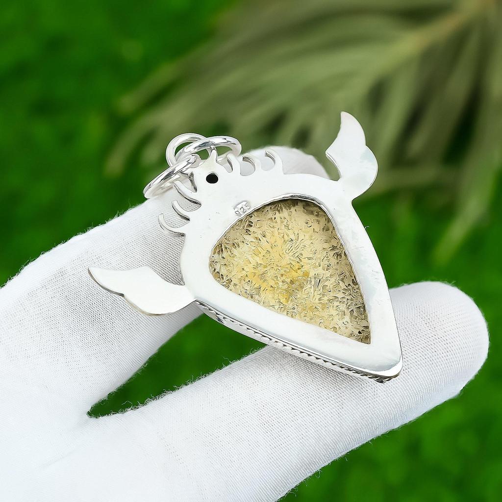 Natural Fossil Coral Topaz 925 Silver Bezel Anniversary Birthday Pendant Jewelry