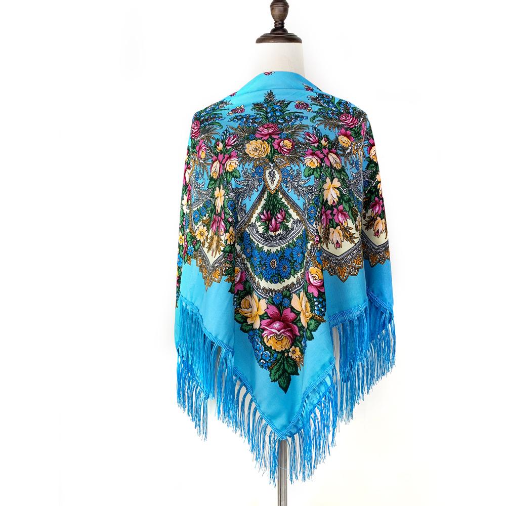 Luxury Floral Print Russian Scarf Women Retro Fringed Square Bandana Scarves Ukrainian Shawl Babushka Handkerchief Head Wraps