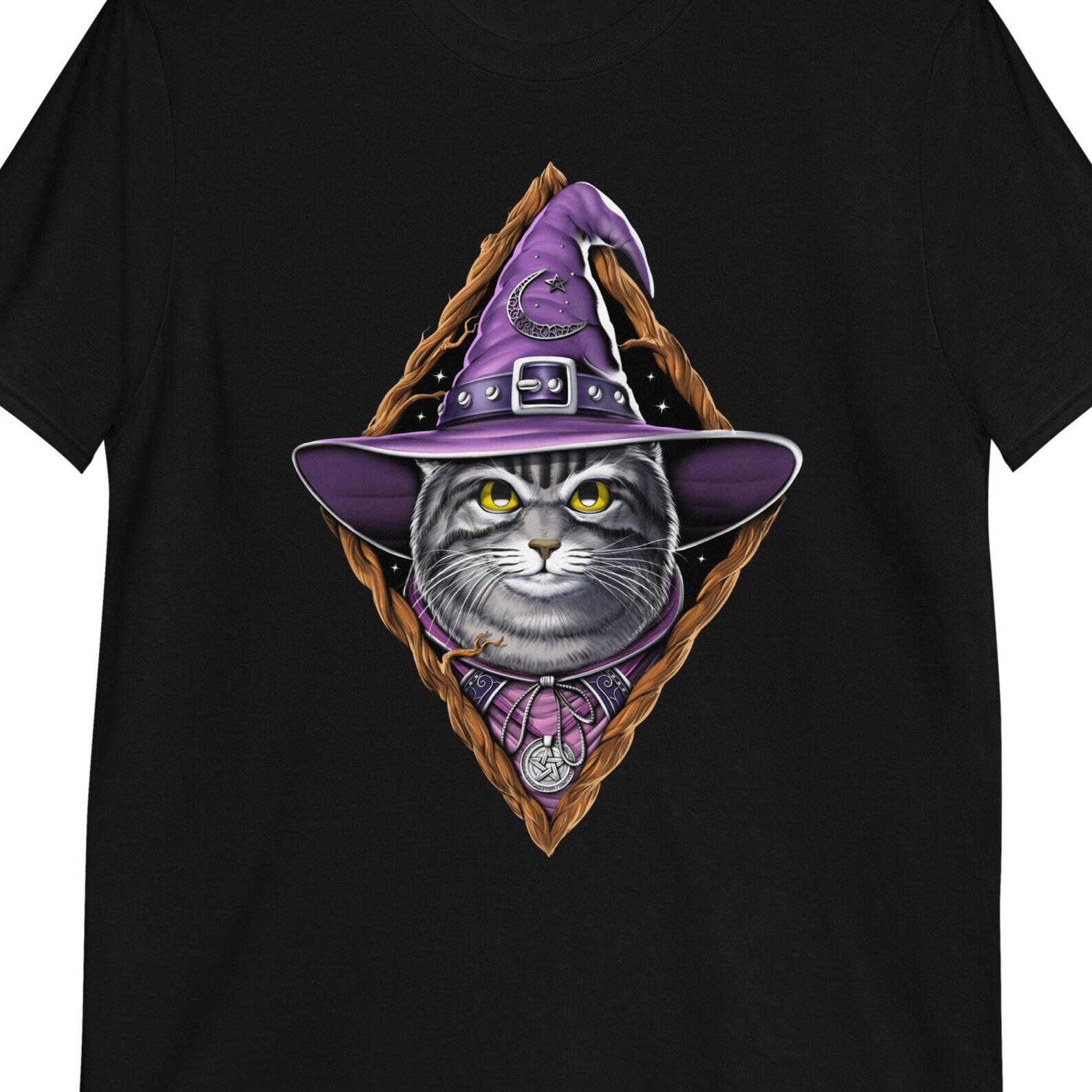 Cat Witch T-Shirt, Spooky Wiccan Halloween Tee 100
