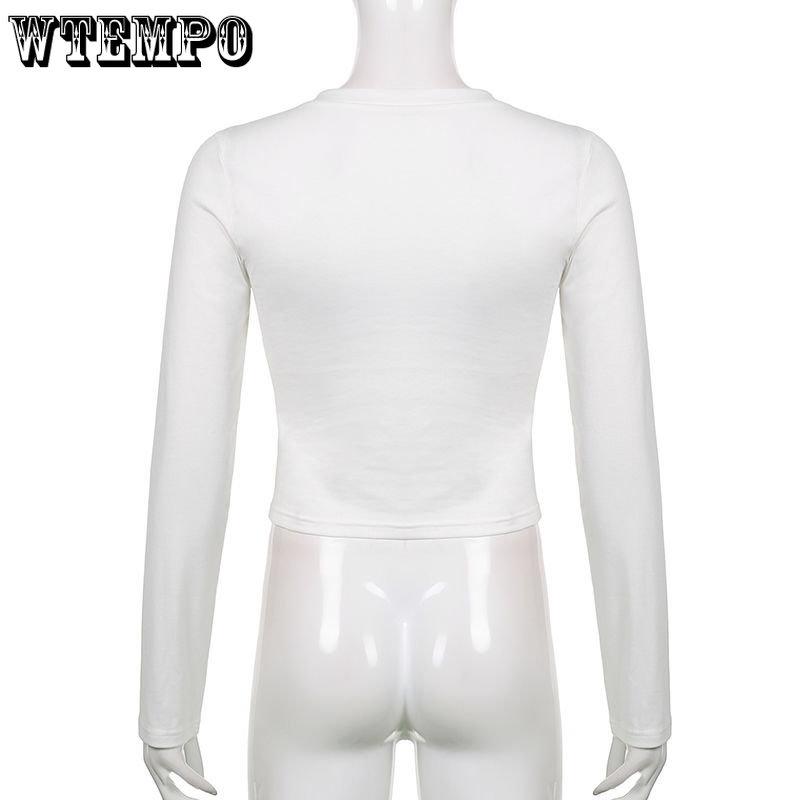 Vintage Butterfly Printed V-neck White Top Women's Spring Autumn All-match Long Sleeve Slim Casual T-Shirts Streetwear