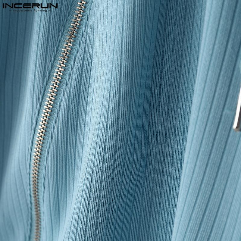 INCERUN Men Drawstring Elastic Waist Side Zip-up Casual Rib Shorts Pants Home Wear