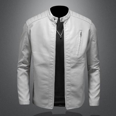 Nuova Giacca di Pelle Autunnale Taglia Grande con Collo Rialzato da Uomo Giacca alla Moda Slim Casual da Uomo Abbigliamento da Motociclista Giacca di Pelle