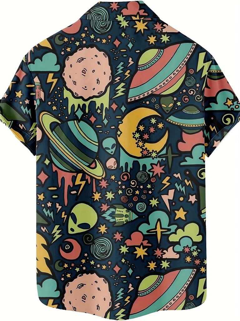 UFO Alien Pattern 3D Printed Men's Shirt, Fashionable Casual Hip-Hop Rock Streetwear Hawaiian Shirt
