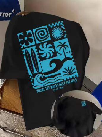 Tropical Beach Print Unisexs Tshirt Cotton Summer Streetwear Beach Style Unisexs And Unisexs Matching Short Sleeve Shirt S