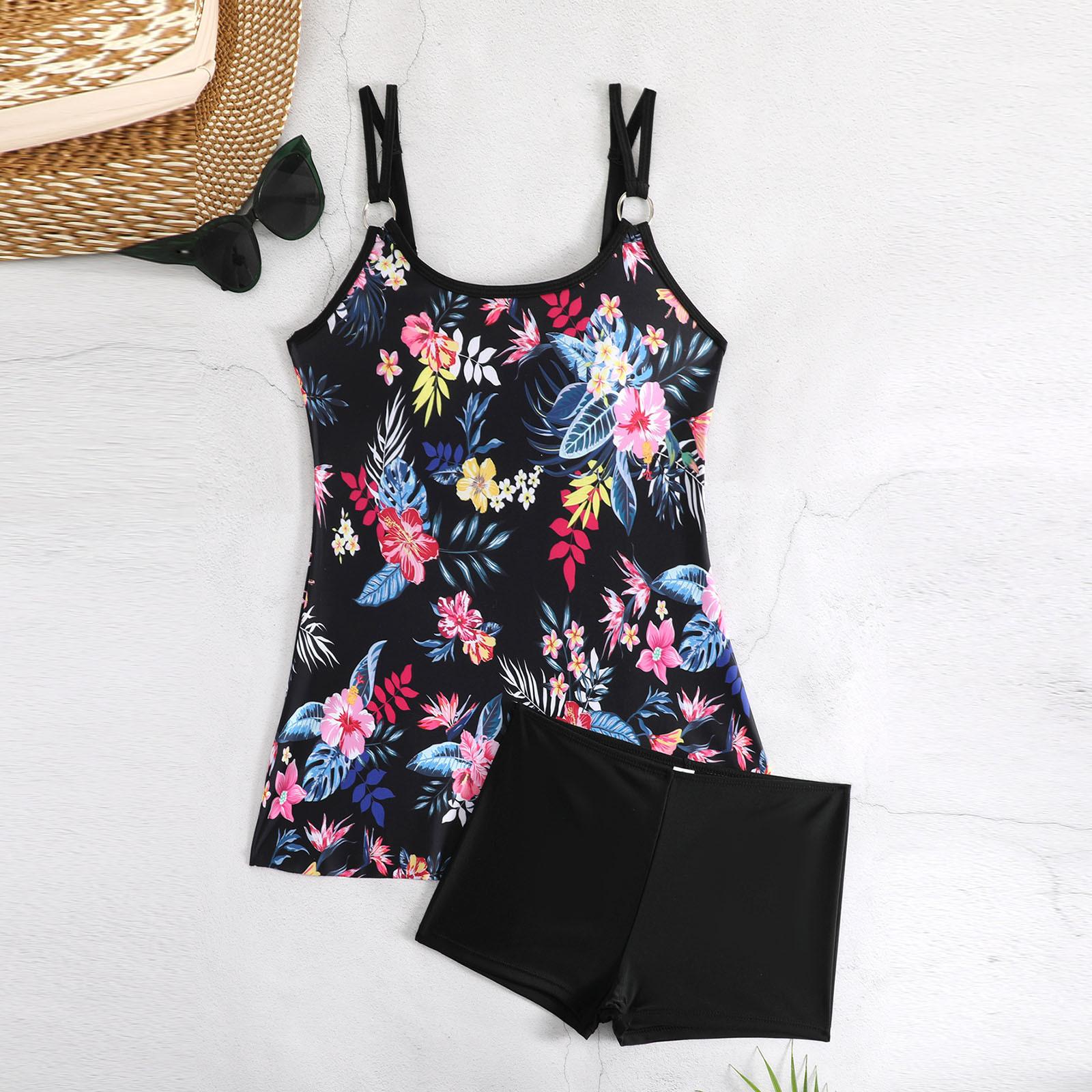 

Елегантний танкіні великого розміру Жіночий плюс-сайз набір бікіні Принтова сукня-танкіні Вечірній купальник Набір купальників з 2 предметів 5XL чорний