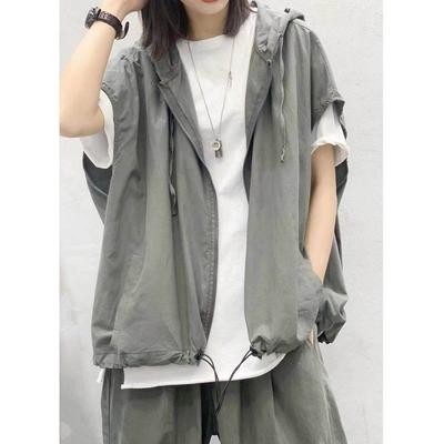 Gilet Casual Retrò Letterario con Cappuccio Primavera Estate Gilet da Donna Ampio con Cerniera Senza Maniche